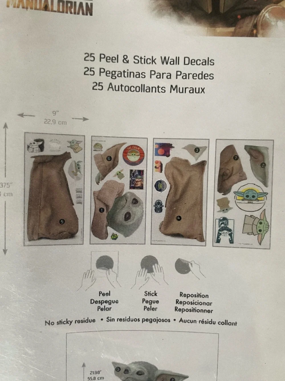 Star Wars Mandalorian Grogu Baby Yoda 25 Self-Adhesive RoomMates Wall Decals New